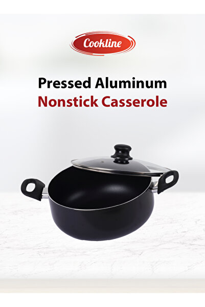 cookline طاجن ألومنيوم مضغوط غير لاصق مع غطاء زجاجي وقاعدة حثية، 28 سم، أسود
