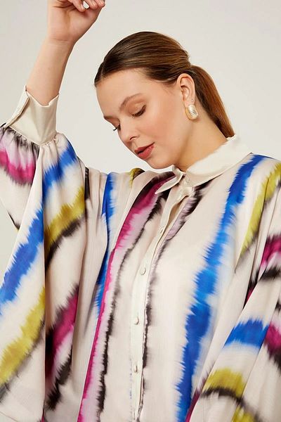 Levidor Batik Pattern Chiffon Shirt and Satin Skirt Suit