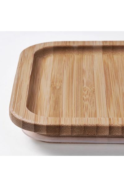 IKEA Food container with lid, rectangular stainless steel/bamboo, 1.0 l