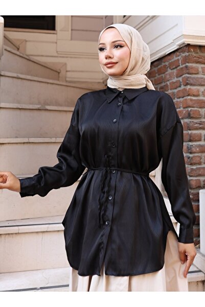 VAV Patterned Satin Shirt - Black - Vav