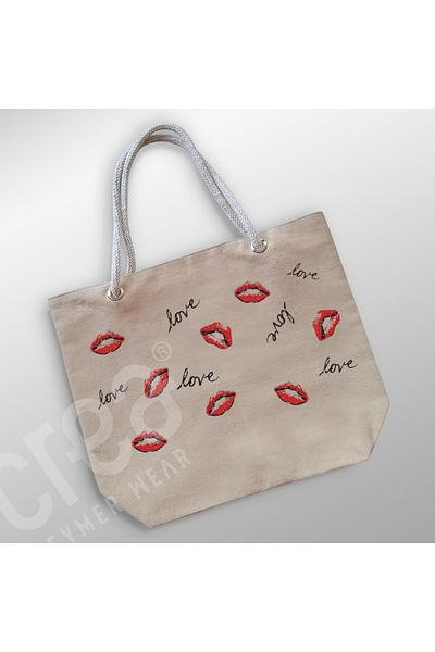 Crea Eymer Wear Τσάντα παραλίας Cotton Lip - Σχέδιο με μοτίβο χειλιών