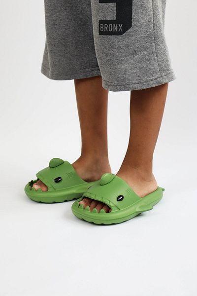 Zerenyus Shark Green Unisex Full Orthopedic Children's Slippers Shark Slides