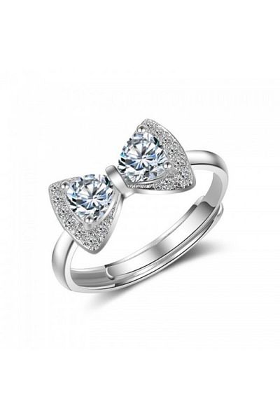 Kelan Adjustable silver ring with elegant Bowknot Crystal – Kelan Jewelry