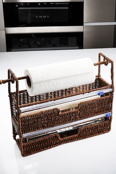 Porselen Diyarı Wicker Countertop 3-Piece Stretch Film - Foil Cutter Organizer and Paper Towel Holder Napkin Holder