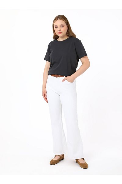 ALİA Crew Neck Plus Size T-Shirt - Anthracite - Alia
