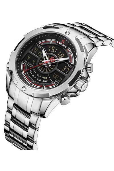 Naviforce Men's Analog-Digital Watch – 44mm Dual Display, Metal Strap, Waterproof Sports Timepiece
