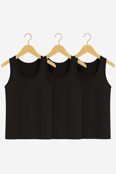 QKK Men's 50% Cotton-50% Modal Classic Black 3-Piece Undershirt Q2Ik1L1Kk2E.3Lu