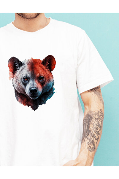 THE SHARK Teddy Bear Special Design Printed 100% Cotton Crew Neck Black-White T-Shirt