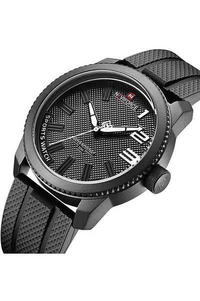 Naviforce Men Black Sports Watch with Rubber Strap Stylish Analog Quartz Wristwatch Water Resistant