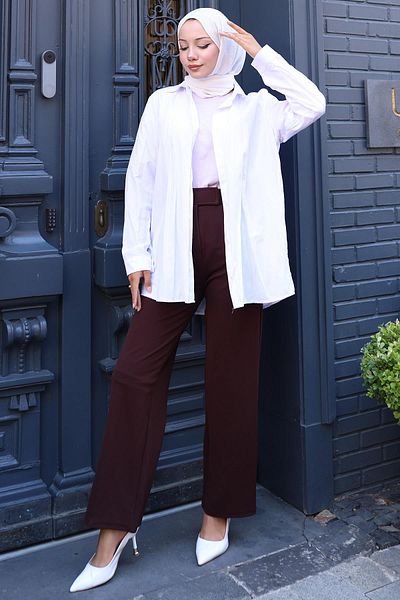 hafsamina Pins Velcro Palazzo Trousers Brown Hm2783