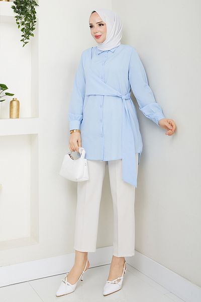 ModaMerve Τουνίκ με πλαϊνά κορδόνια 126ASN936-M Baby Blue