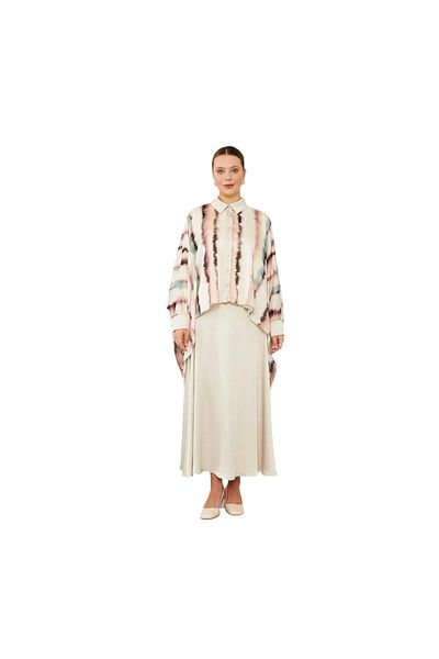 Levidor Batik Pattern Chiffon Shirt and Satin Skirt Suit