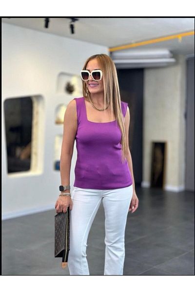 İpeksi Silky Square Neck Thick Strap White Knitwear Blouse