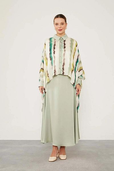 Levidor Batik Pattern Chiffon Shirt and Satin Skirt Suit