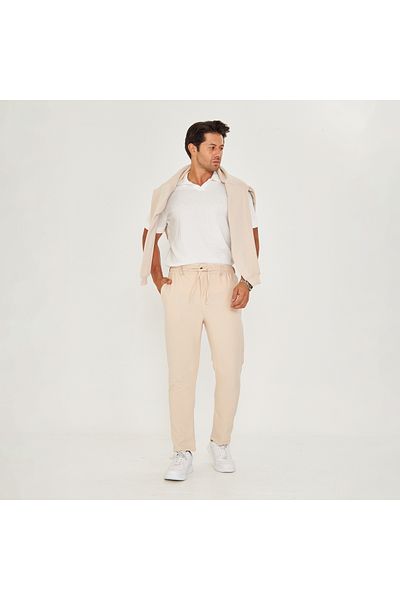 ZİNOX Men's Waist Belted Lace-Up Straight Leg Bell Fabric Classic Trousers