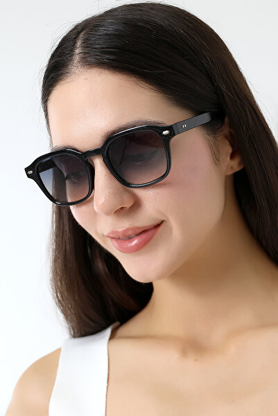 Lozzo نظارات شمسية نسائية بإكسسوارات هندسية باللون الأسود UV400 23012 C2