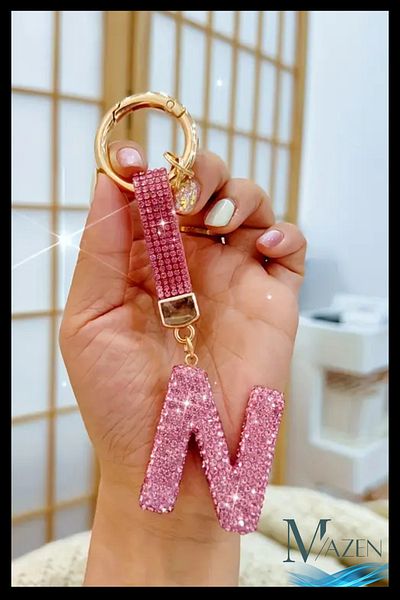 MAZEN Pink Vip Letter N Keychain |   Stone Charm |   Bag Compatible Sparkling Accessory
