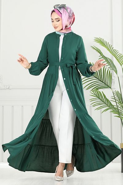 ModaMerve Viscose Dress with Elastic Cuffs 1124Bgs895-M Emerald