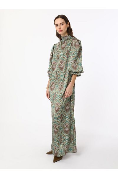 Refka Printed Satin Tunic - Green - Refka