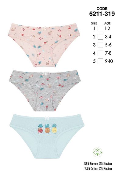 Cicito Girl's Cotton Lycra Color Bikini Panties 3 Pack 6211