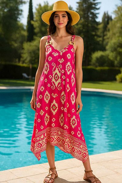 LaraLisa Collection Asymmetrical Cut Strap Viscon Women's Summer Dress