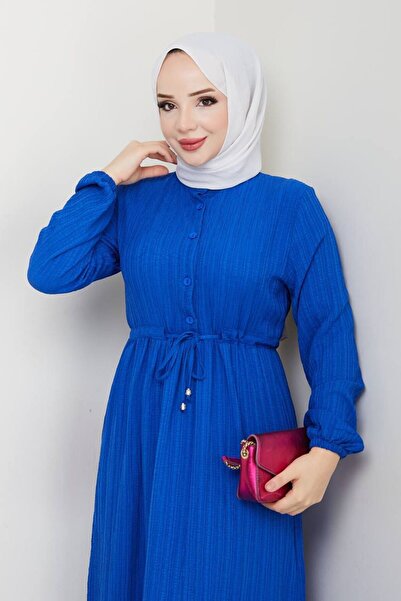 exxitcollection KADIN TESETTÜR UZUN SAKS BÜRÜMCÜK ELBİSE