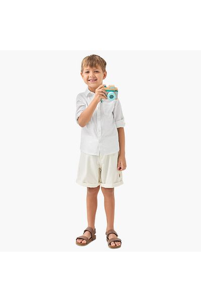 Juniors Solid Shirt with Button Closure and Long Sleeves