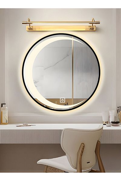 Taimi 70CM Bathroom Mirror with Black Frame and LED Hilal Shape LED , Wall Mirror, Makup Mirror