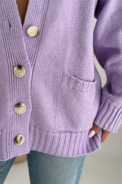 FEMELLE Cardigan de tricotaj supradimensionat pentru femei, liliac, cu model lat, mărime standard, buzunar dublu, detaliu cu nasturi, fără umăr
