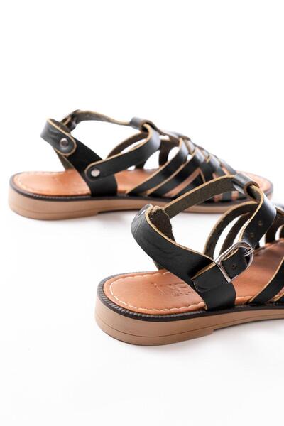 Aymood 205-208 Black Genuine Leather Orthopedic Sole Women's Sandals