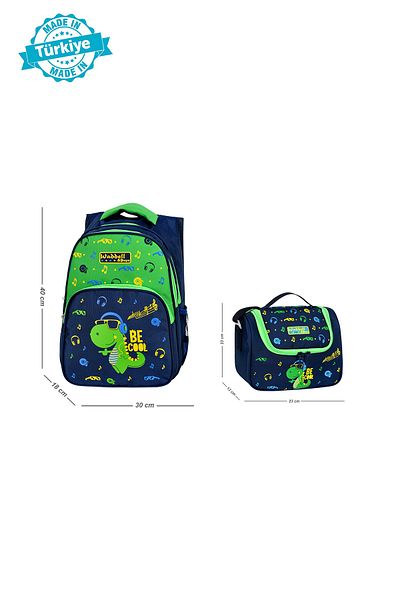 Niss Store Rucsac pentru școală primară cu model de dinozaur și cutie termică pentru prânz