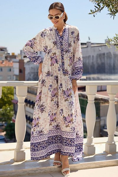Kokosh moda 2423 Authentic Patterned Dress - Purple