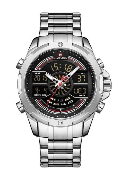 Naviforce Men's Analog-Digital Watch – 44mm Dual Display, Metal Strap, Waterproof Sports Timepiece