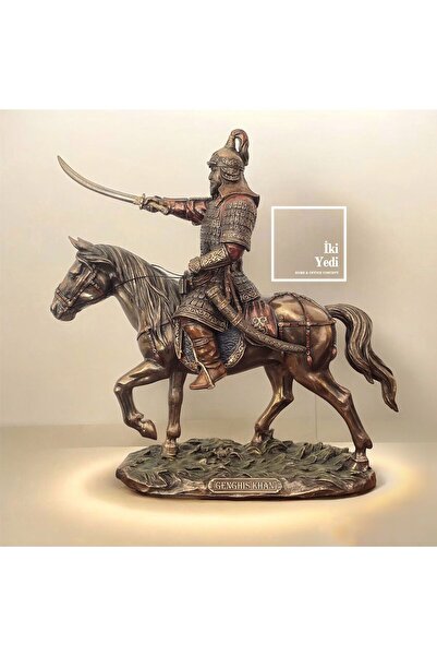 Veronese Cengizhan Heykeli 35 cm Bronz Biblo – Moğol Komutan Figürü, Ofis Lüks Hediyelik Obje