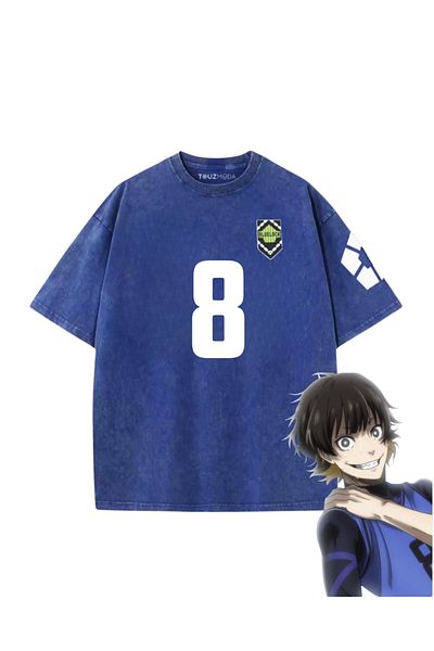 Touz Μπλε κλειδί Μπλε Anime Unisex Oversize Vintage T-shirt