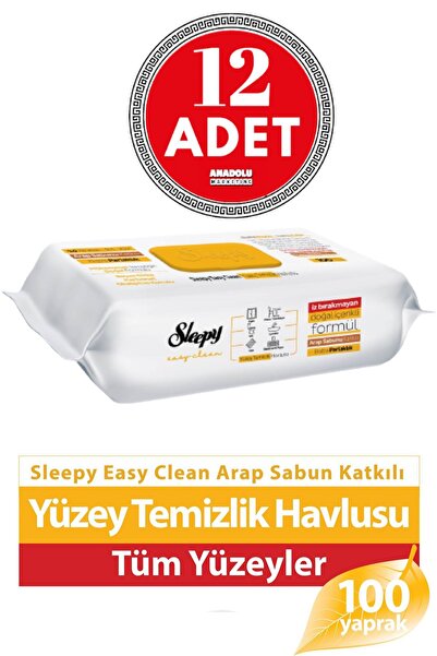 Sleepy Easy Clean Arap Sabunu Katkılı Yüzey Temizlik Havlusu 100' Lü X 12 Adet