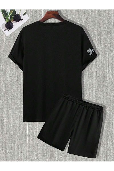 LUNAVISTA Men's Casual Short Sleeve Round Neck T-Shirt and Shorts Set Lion Print