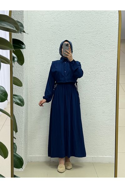 MİHRA STORE Rochie Nada cu vestă Miretta și talie elastică-Çİ510 Bleumarin