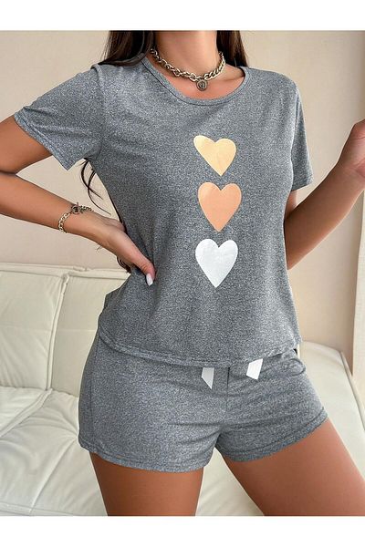LUNAVISTA 3 Piece Heart Printed Short Sleeve Pajama Set