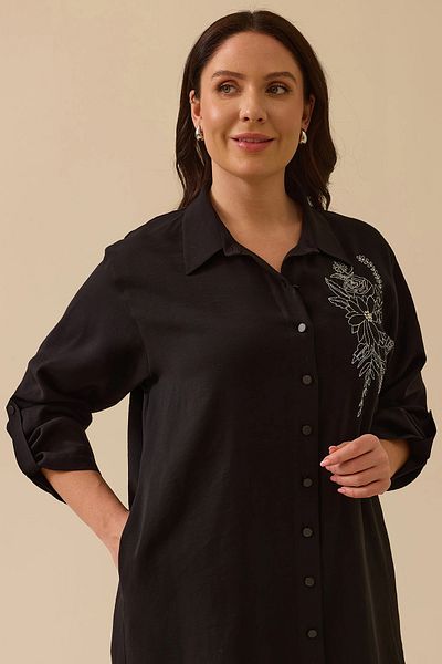 Gala-Xi Galaxi Women's Plus Size Embroidery Detailed Buttoned Dress 4018 Black