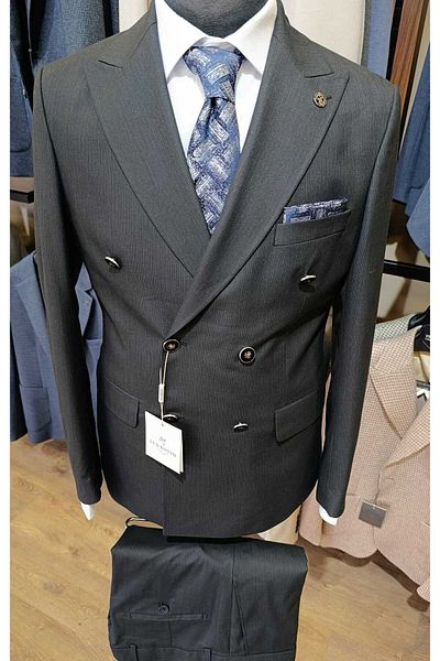 Ted Davıd Double Breasted Cut Dark Anthracite Suit