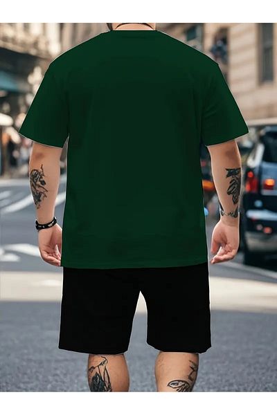 LUNAVISTA Men's half sleeve crew neck suit set with Oversized d printed t-shirt, fashion casual style