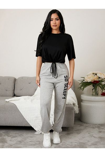 LUNAVISTA Women's Black "So Sleepy" Printed Pajama Set