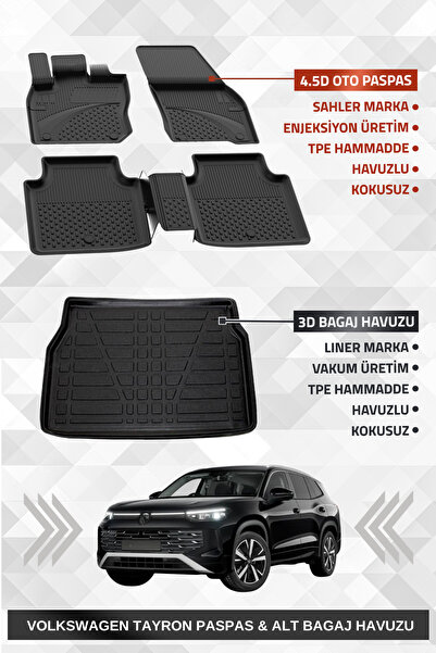 Sahler Volkswagen Tayron 2024+ Uyumlu 4.5D Premium Havuzlu Oto Paspas ve Line...
