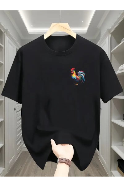 CLASİVA Unisex Rooster Oversize Crew Neck T-Shirt
