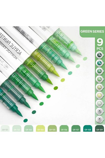 Choice Green Series Acrylic Brush Markers Set, Assorted Pro Color Series Automatic Ink Control System Art M