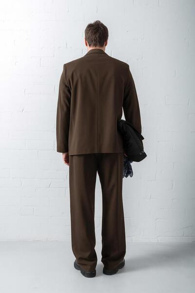 ablukaonline Men's Double Breasted Buttoned Oversize Suit Brown