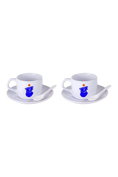 LIWOGY Modern Patterned Tea & Coffee Cup Set with Double Spoon