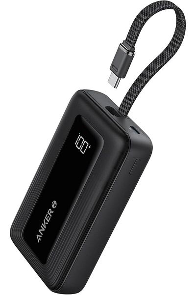 Anker Zolo Power Bank, 20,000mAh 30W High-Speed Portable Charger with Built-In USB-C Cable, Battery