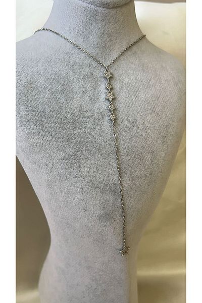 Goche Star Chain Dangle Y Necklace - Minimal Design with Sparkling Zircon Stone